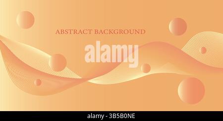 Orange Gradient Abstract Background with Floating Spheres and Wave Lines Stock Vector