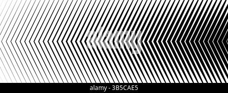 Black linear arrow background. Repeated triangle gradation pattern. Vector fading striped halftone gradient texture. Thin to thick speed line concept backdrop for poster, print, cover, banner Stock Vector