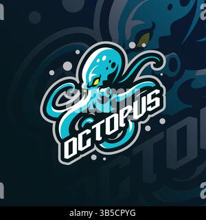 Octopus mascot logo design vector with modern illustration concept style for badge, emblem and t shirt printing. Angry octopus illustration for sport Stock Vector