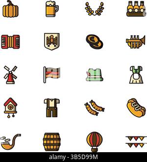 Germany Icons Set – Culture, Landmarks, Food, and National Symbols Collection Stock Vector