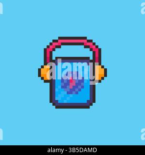 Pixel art Music Player with Headphones game asset design Stock Vector
