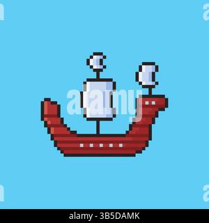 Pixel art Pirate Ship game asset design Stock Vector