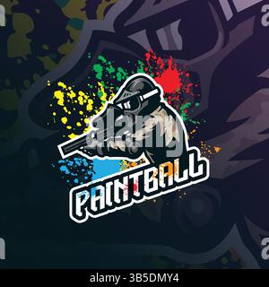Paintball mascot logo design with modern illustration concept style for badge, emblem and t shirt printing. Paintball logo illustration. Stock Vector