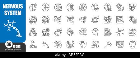 Nervous system . Medical outline icon . Editable stroke . Vector . Stock Vector