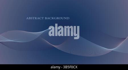Dark Abstract Wave Background with Smooth Blue Lines and Gradient Flow Stock Vector