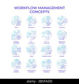 Workflow management blue gradient concept icons Stock Vector