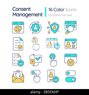 Contest management line color icons set Stock Vector