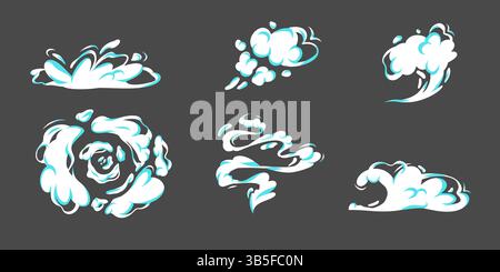 Cartoon smoke clouds set. Vector white steam, mist, aroma or toxic vapor puffs. Dusty, flowing smoke elements for design, effects, and illustrations o Stock Vector