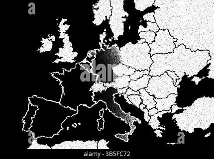 Halftone-style map of Europe during blackout in May, 2025 Stock Vector