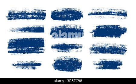 Collection of vector paint bold brush strokes drawn with thick grunge blue lines and rectangular shapes. Grunge highlighter highlighter. Schematic bol Stock Vector