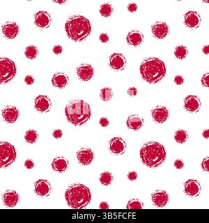 Abstract geometric seamless pattern with grunge red dots and circles. Brush drawn bold circles seamless banner design. Vector grunge polka dots on tra Stock Vector