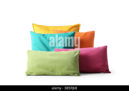 Different colorful pillows on white background Stock Photo