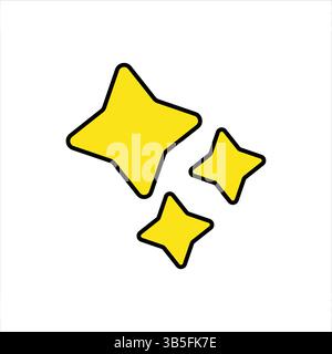 Sparkle Star Vector Set - Yellow with Black Border Stock Vector