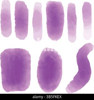 Watercolor Vector Brush Strokes in Shades of Purple and Violet Stock Vector