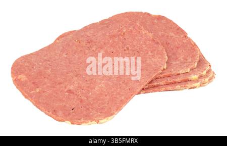 Group of corned beef meat slices isolated on a white background Stock Photo