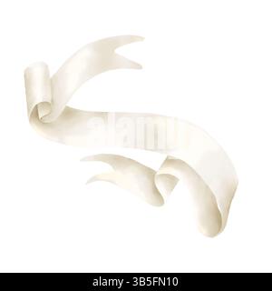 A beige ribbon, an empty manuscript for the text. Watercolor illustration. An unfolded scroll, isolated on a white background. Flat banner tape, decor Stock Photo