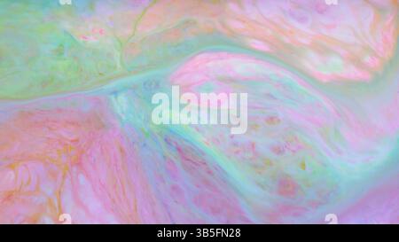 Pastel Abstract Background with Flowing Pink Blue Yellow Green Swirls, Fluid Art Stock Photo