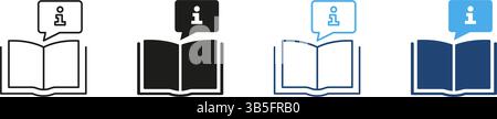 Open Book With Information Speech Bubble Icon Set. Knowledge Sharing, Education, And Learning Resource Symbol Collection. Library And Research Stock Vector