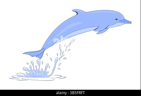 Playful dolphin jumping from water splash 2D cartoon character Stock Vector