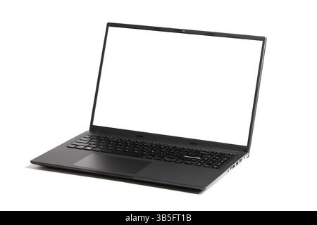 Laptop or notebook with blank screen isolated with on transparent background. Isolated laptop with empty space on white background Stock Photo