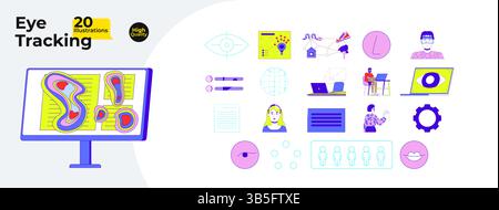 Eye tracking and user behavior analysis cartoon flat illustrations mega bundle Stock Vector
