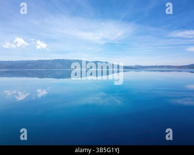 Aerial drone view of Lake Salda turquoise water in Burdur Stock Photo