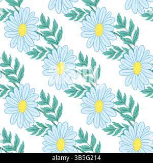 Chamomile, daisy. Seamless floral pattern. Pattern for menu or kitchen in hand draw style. Print for design, textile, fabric, wallpaper, wrapping pape Stock Vector