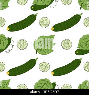 Cucumber. Seamless vegetable pattern. Pattern for menu or kitchen in hand draw style. Print for design, textile, fabric, wallpaper, wrapping paper, de Stock Vector