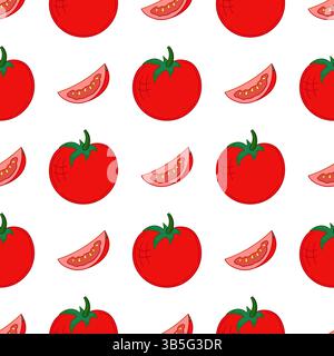 Tomato. Pattern for textile or kitchen in hand draw style. Seamless vegetable pattern. Print for design, textile, fabric Stock Vector