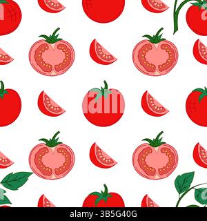 Pattern for textile or kitchen in hand draw style. Tomato. Seamless vegetable pattern. Print for design, textile, fabric, wallpaper, wrapping paper, d Stock Vector
