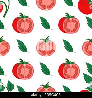 Pattern for textile or kitchen in hand draw style. Seamless vegetable pattern. Tomato. Print Stock Vector