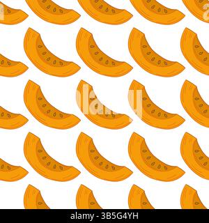 Pattern for textile or kitchen. Seamless vegetable pattern in hand draw style. Pumpkin. Print for design, textile, fabric, wallpaper, wrapping paper, Stock Vector