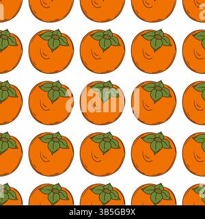 Persimmon. Pattern for textile or kitchen in hand draw style. Seamless fruit pattern. Print for design, textile Stock Vector