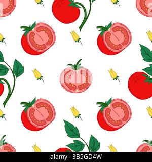 Pattern for textile in hand draw style. Tomato. Seamless vegetable pattern Stock Vector