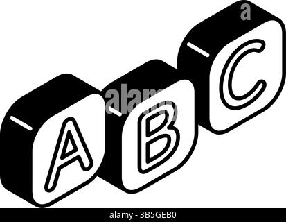 Alphabet ABC, Simple line drawing icon of English learning, isometric illustration, Vector Illustration Stock Vector