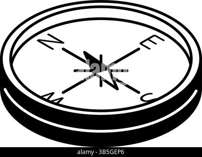 Simple line drawing icon of a compass pointing north-northeast, isometric illustration, Vector Illustration Stock Vector