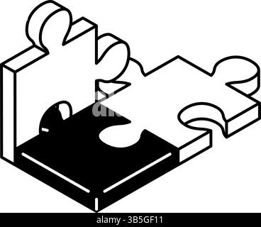 Isometric Line Icon of Connected Puzzle Pieces – Simple Vector Illustration for Education and Problem Solving, Vector Illustration Stock Vector