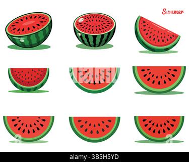 Collection of Cartoon Watermelon Slices for Summer Designs Stock Vector