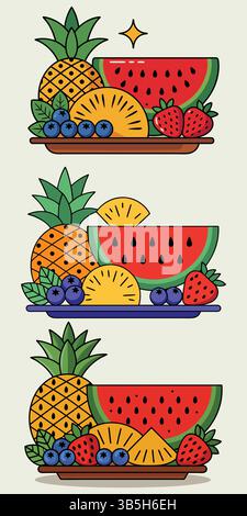 Colorful Fruit Platter Illustration Stock Vector
