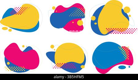 Set of abstract modern shapes in bright colors. Dynamic contemporary background. Design elements for poster, collage, layout, flyer. Vector graphics Stock Vector
