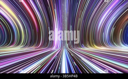 Colorful wave lines trails flowing up. AI technology, science, digital and communication design background. 3d rendering Stock Photo