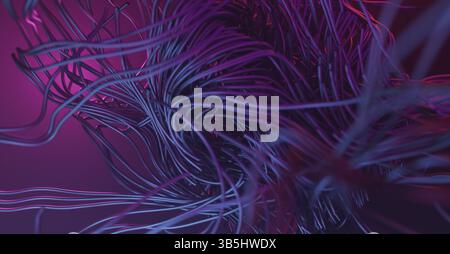 Stripes of flowing wave lines abstract sci-fi or technology background. 3d rendering Stock Photo