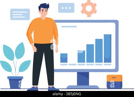 Digital marketing strategy team Content manager Flat cartoon character vector illustration Stock Vector
