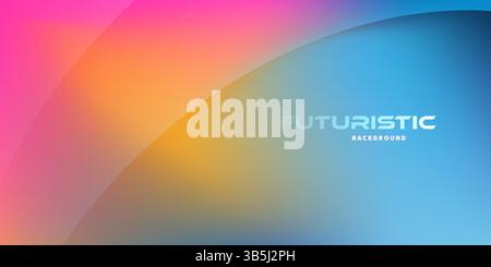 A futuristic background with a vibrant gradient of purple, orange, blue tones. Transparent, curved shapes add depth, creating a modern and dynamic des Stock Vector