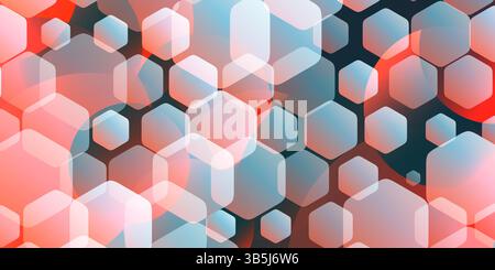 A geometric pattern of repeating cubes of various sizes on a hexagonal grid and with subtle orange and gray gradients. The 3D effect adds depth, creat Stock Vector