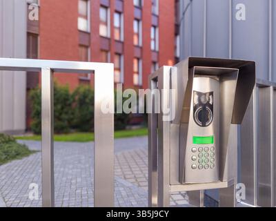 Keypad video intercom at residential gate Stock Photo