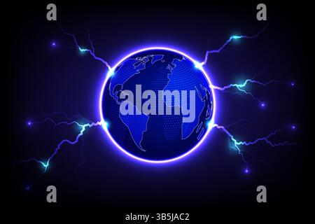 Abstract Background Lightning around the Earth, Communication Technology or Natural phenomena concept, vector illustration Stock Vector