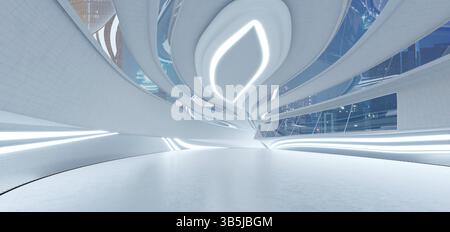 3D rendering futuristic streamlined interior space design Stock Photo ...