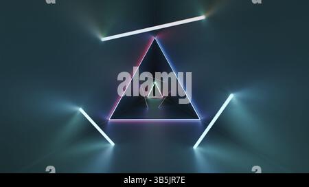 Abstract triangular shape background with glowing colorful triangular laser rays neon. 3d rendering Stock Photo