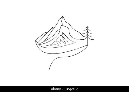 One continuous line drawing of mountain range landscape. Vector ...